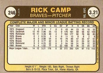 1981 Fleer #246 Rick Camp Back