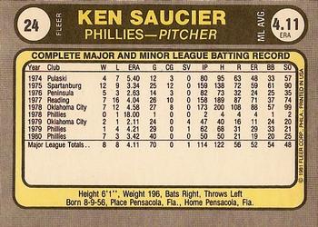 1981 Fleer #24 Kevin Saucier Back