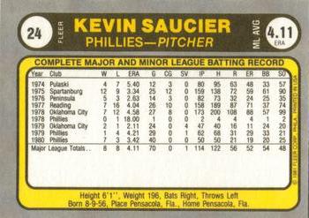 1981 Fleer #24 Kevin Saucier Back