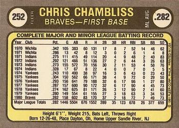 1981 Fleer #252 Chris Chambliss Back