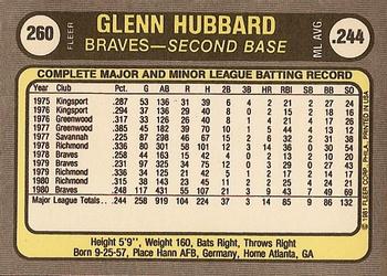 1981 Fleer #260 Glenn Hubbard Back