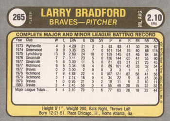 1981 Fleer #265 Larry Bradford Back