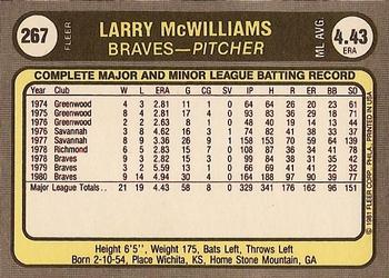 1981 Fleer #267 Larry McWilliams Back