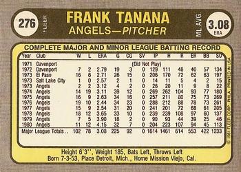 1981 Fleer #276 Frank Tanana Back