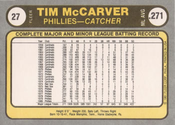 1981 Fleer #27 Tim McCarver Back