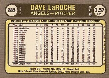 1981 Fleer #285 Dave LaRoche Back