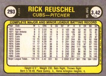 1981 Fleer #293 Rick Reuschel Back