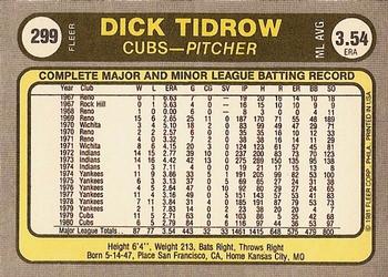 1981 Fleer #299 Dick Tidrow Back