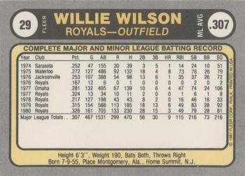 1981 Fleer #29 Willie Wilson Back
