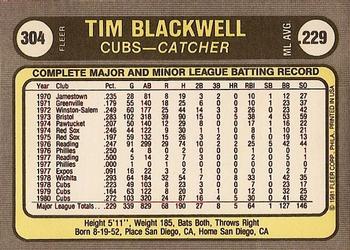 1981 Fleer #304 Tim Blackwell Back