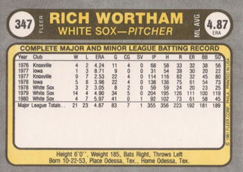 1981 Fleer #347 Richard Wortham Back