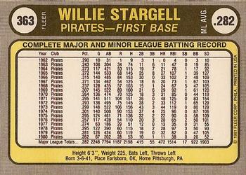 1981 Fleer #363 Willie Stargell Back