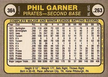 1981 Fleer #364 Phil Garner Back
