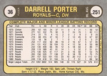 1981 Fleer #36 Darrell Porter Back