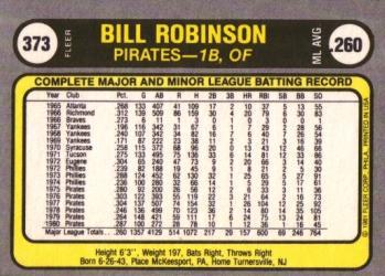 1981 Fleer #373 Bill Robinson Back