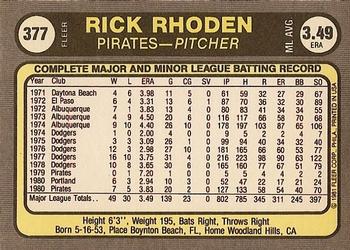1981 Fleer #377 Rick Rhoden Back