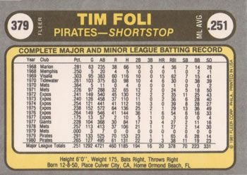 1981 Fleer #379 Tim Foli Back