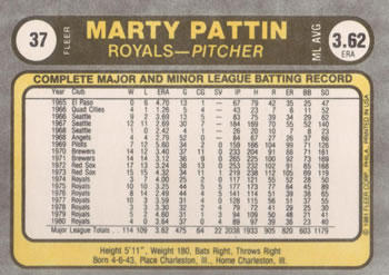 1981 Fleer #37 Marty Pattin Back