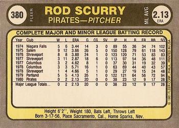 1981 Fleer #380 Rod Scurry Back