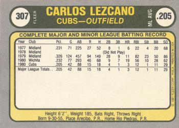 1981 Fleer #307 Carlos Lezcano Back