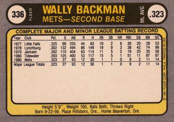 1981 Fleer #336 Wally Backman Back