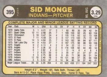 1981 Fleer #395 Sid Monge Back