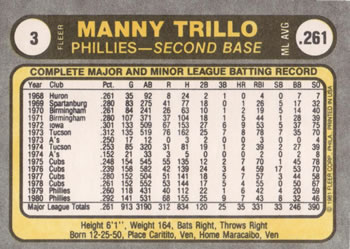 1981 Fleer #3 Manny Trillo Back