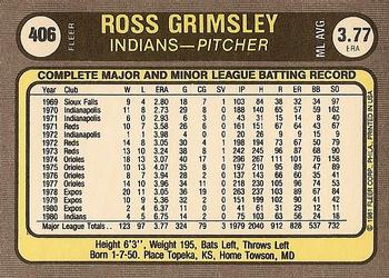 1981 Fleer #406 Ross Grimsley Back