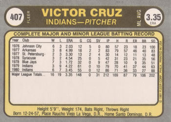 1981 Fleer #407 Victor Cruz Back
