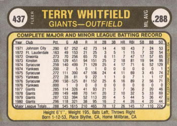 1981 Fleer #437 Terry Whitfield Back