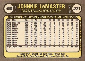 1981 Fleer #450 Johnnie LeMaster Back