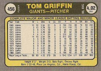 1981 Fleer #456 Tom Griffin Back
