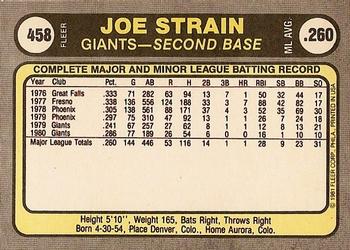 1981 Fleer #458 Joe Strain Back