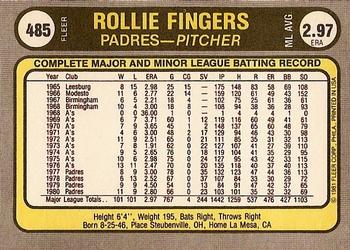 1981 Fleer #485 Rollie Fingers Back