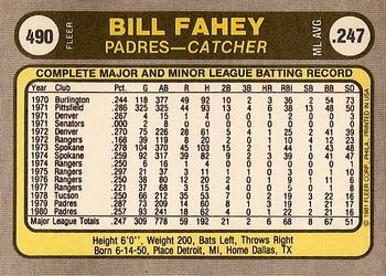1981 Fleer #490 Bill Fahey Back