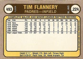 1981 Fleer #493 Tim Flannery Back
