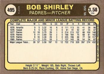 1981 Fleer #495 Bob Shirley Back