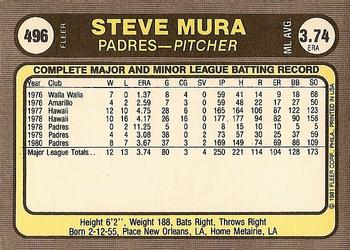 1981 Fleer #496 Steve Mura Back