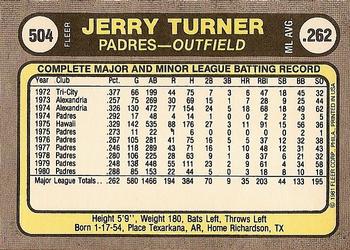 1981 Fleer #504 Jerry Turner Back