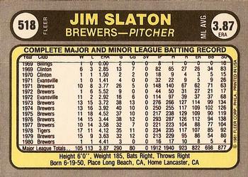 1981 Fleer #518 Jim Slaton Back