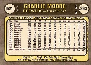1981 Fleer #521 Charlie Moore Back