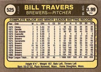 1981 Fleer #525 Billy Travers Back