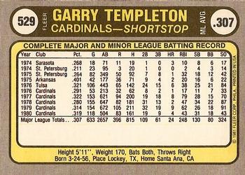 1981 Fleer #529 Garry Templeton Back