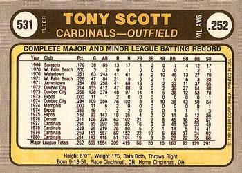 1981 Fleer #531 Tony Scott Back
