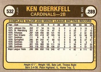 1981 Fleer #532 Ken Oberkfell Back