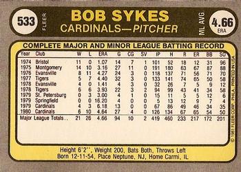 1981 Fleer #533 Bob Sykes Back