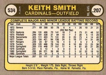 1981 Fleer #534 Keith Smith Back