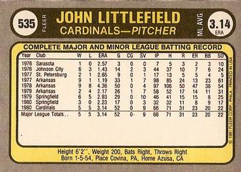 1981 Fleer #535 John Littlefield Back