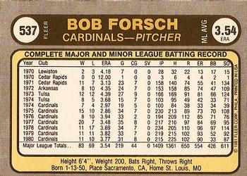 1981 Fleer #537 Bob Forsch Back