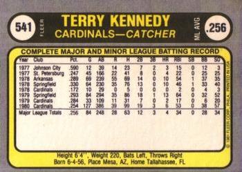 1981 Fleer #541 Terry Kennedy Back